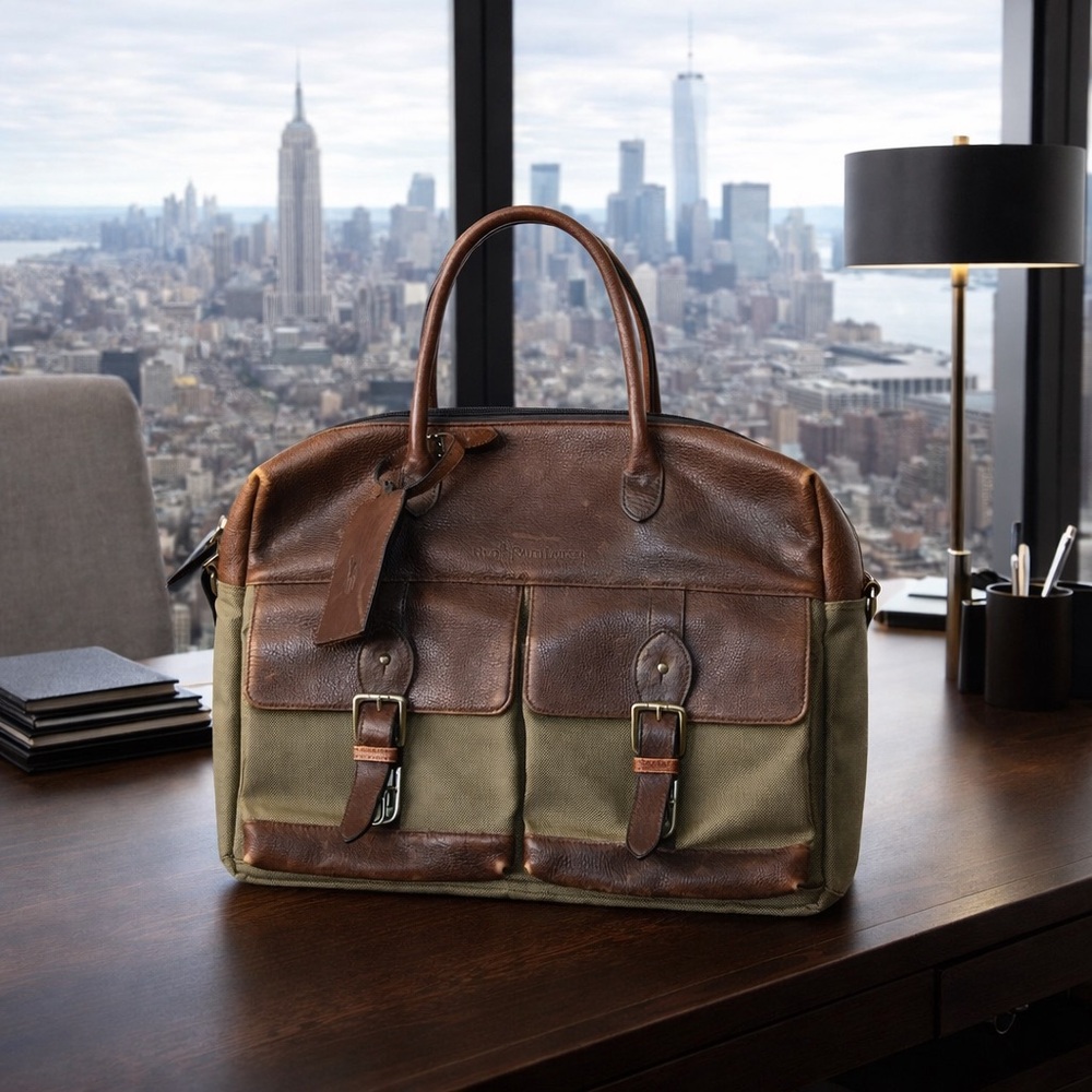 Vintage Ralph Lauren Leather & Canvas Laptop Bag